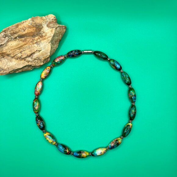 Hand painted Glass Beads Colorful Beaded Necklace Choker Handmade NEW - Picture 4 of 9